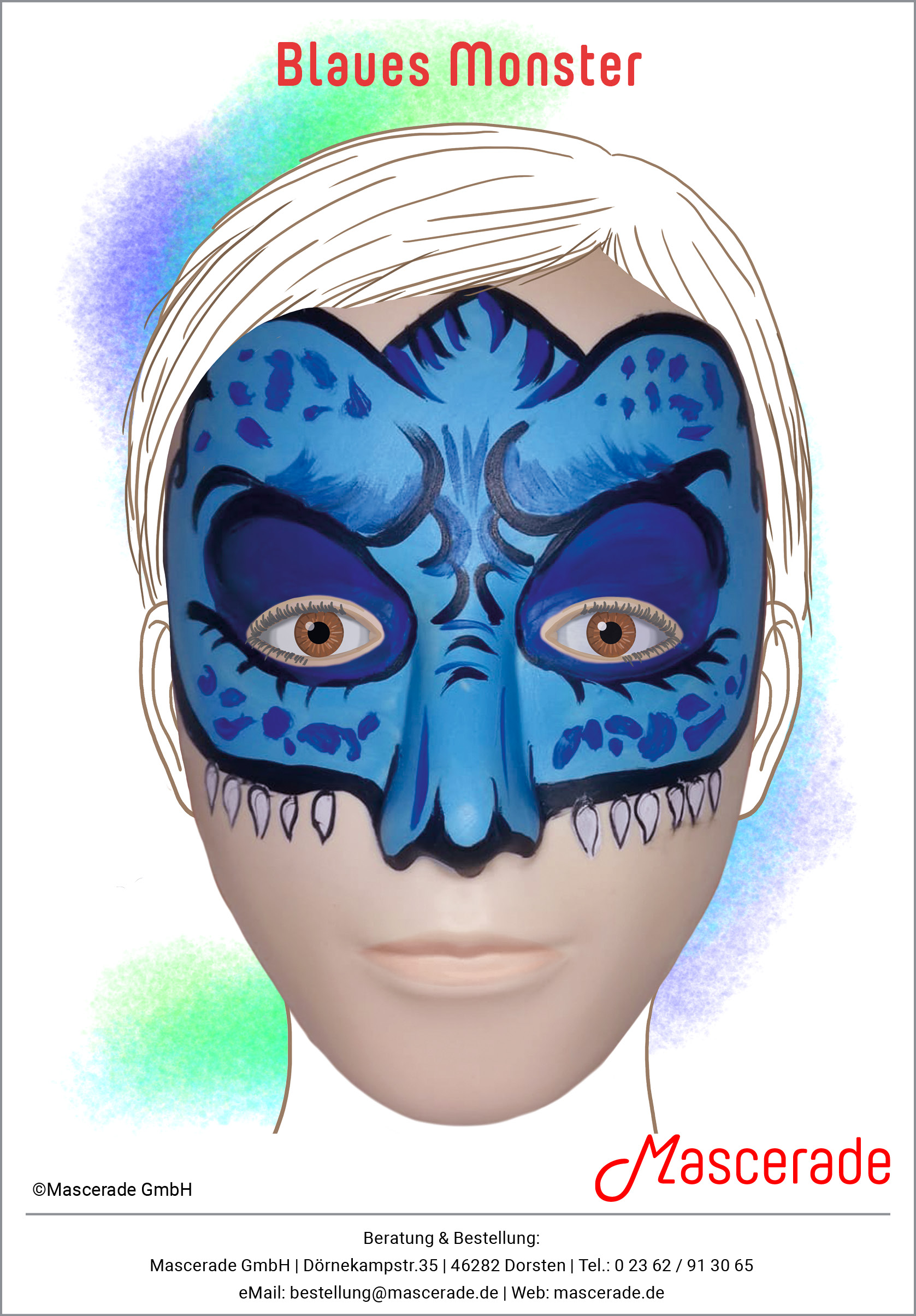 Blaues-Monster_Mascerade-Schminkmotiv Blaues-Monster_Mascerade-Schminkmotiv