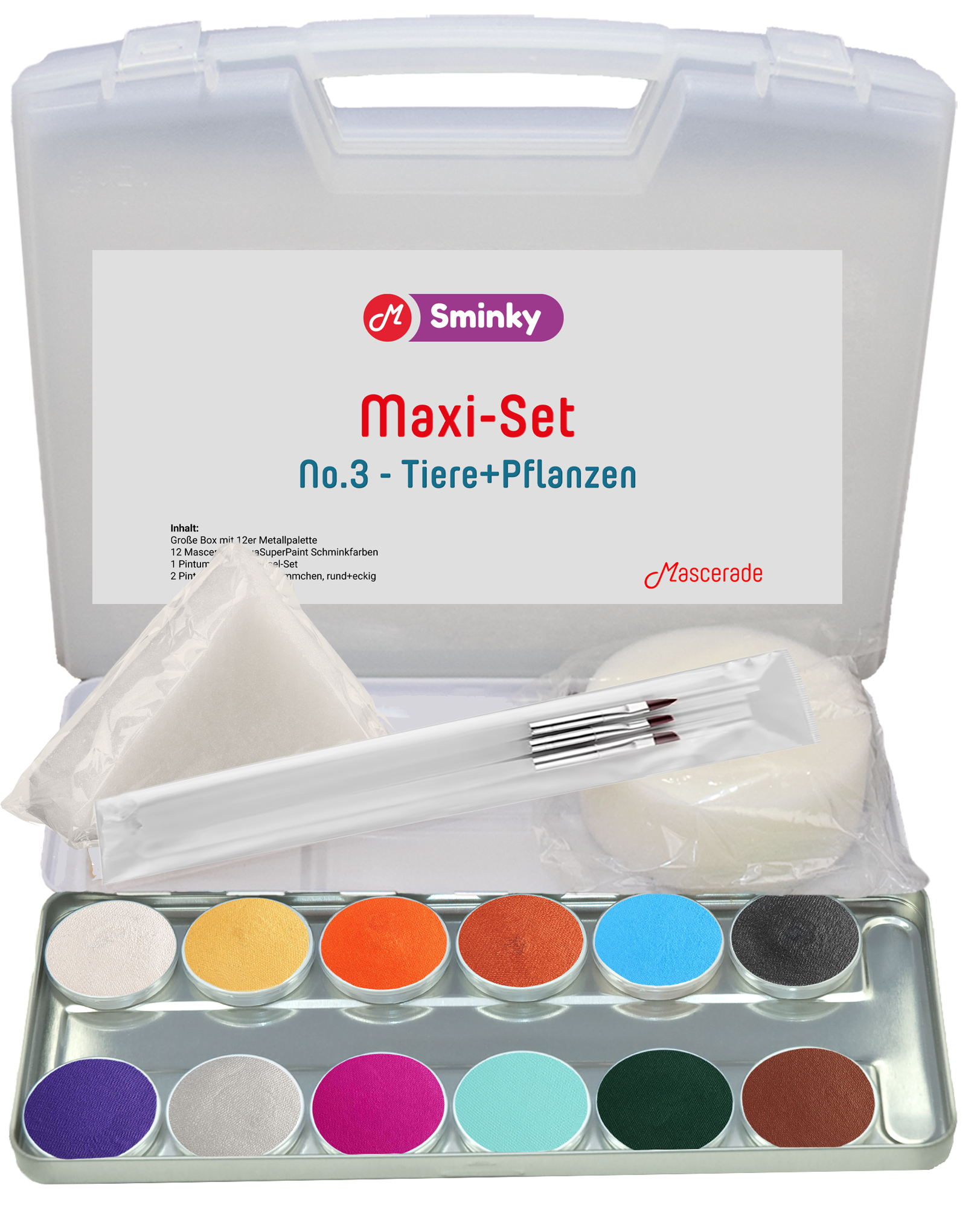 Maxi-Set, Tiere+Pflanzen, Farbpalette, Aquarellfarben, Pinselset