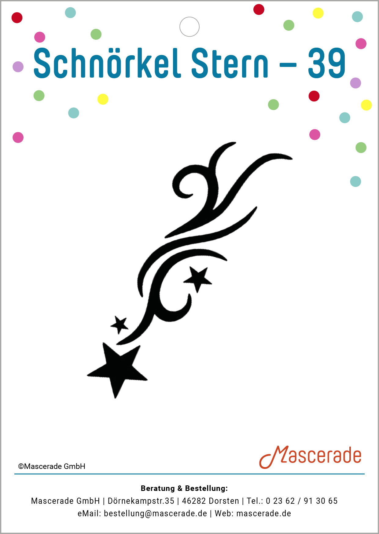 Stern mit Schnörkel, Mascerade Tattoo-Schablone, TS-39 Stern mit Schnörkel, Mascerade Tattoo-Schablone, TS-39