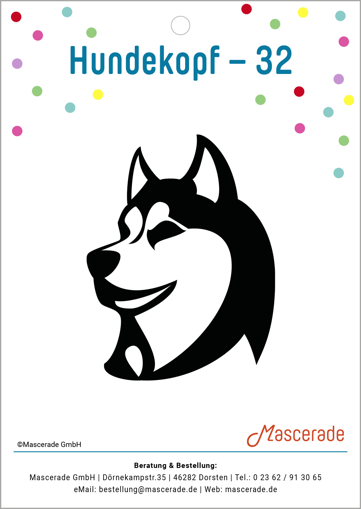 Hunde-Kopf, Mascerade Tattoo-Schablone, TS-32 Hunde-Kopf, Mascerade Tattoo-Schablone, TS-32