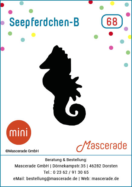 Seepferdchen-B, Mascerade Mini-Tattoo-Schablonen, MT-068 Seepferdchen-B, Mascerade Mini-Tattoo-Schablonen, MT-068