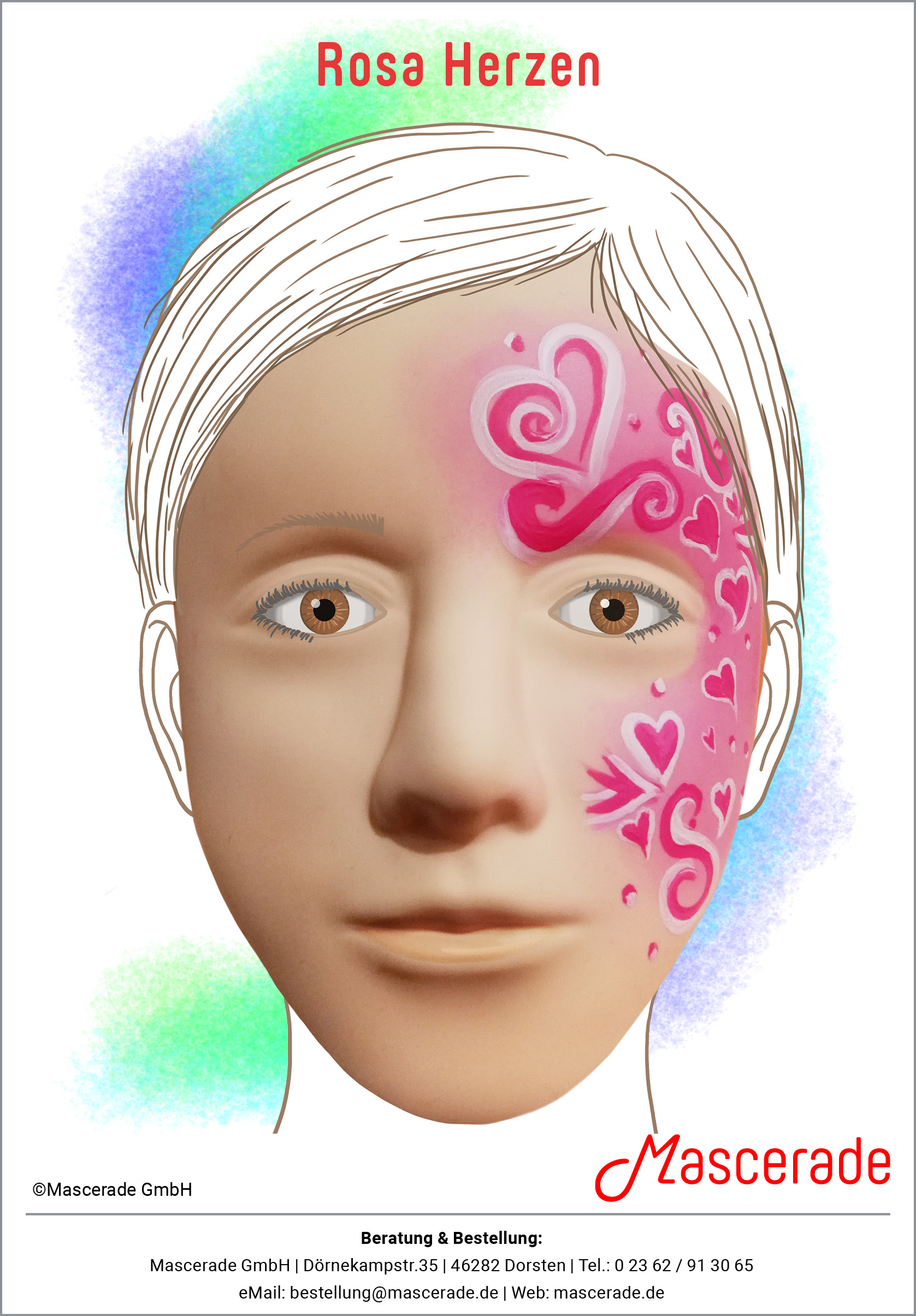 Rosa Herzen_Mascerade-Schminkmotiv Rosa Herzen_Mascerade-Schminkmotiv