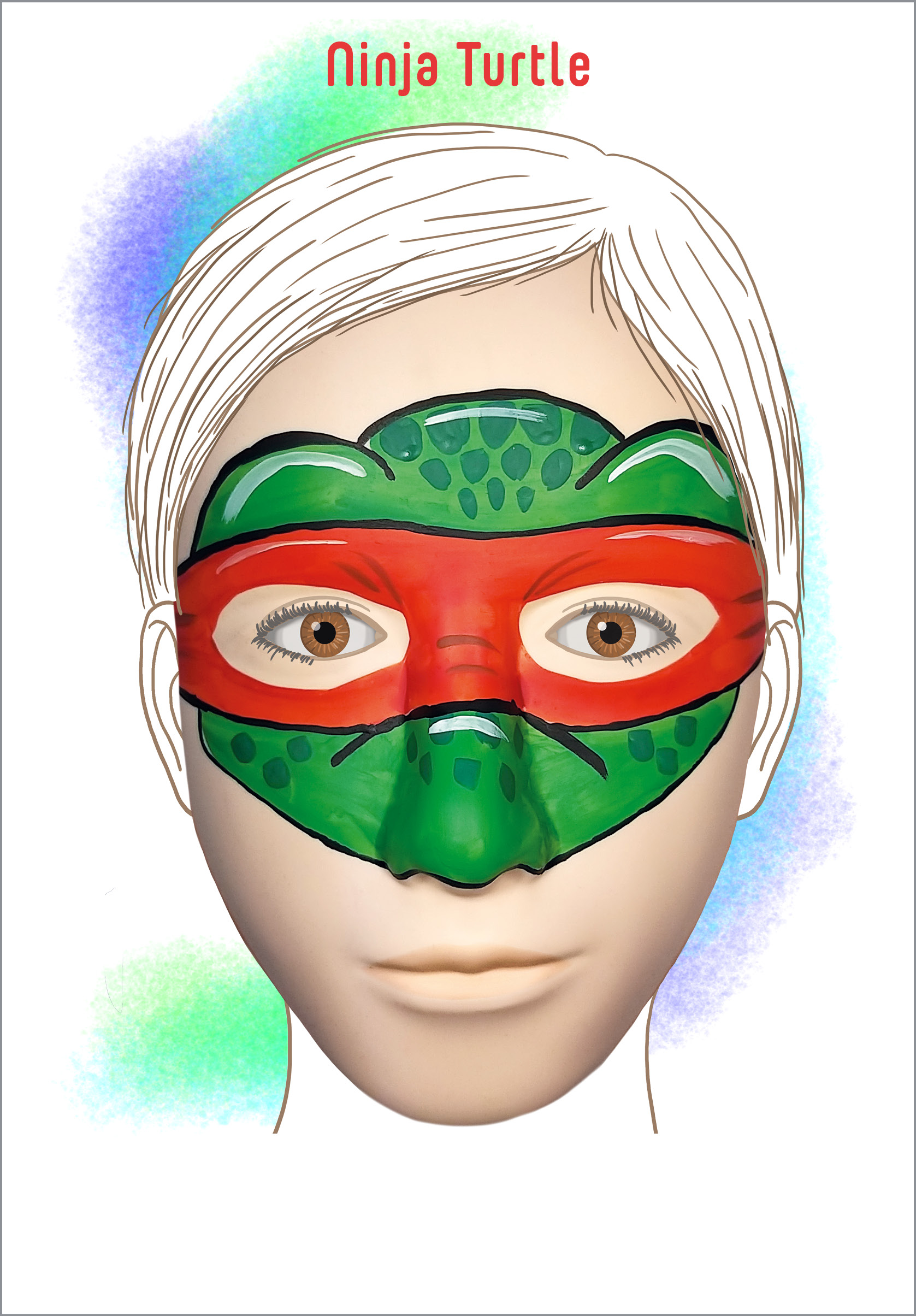 Ninja Turtle rot Mascerade-Schminkvorlage Ninja Turtle rot Mascerade-Schminkvorlage