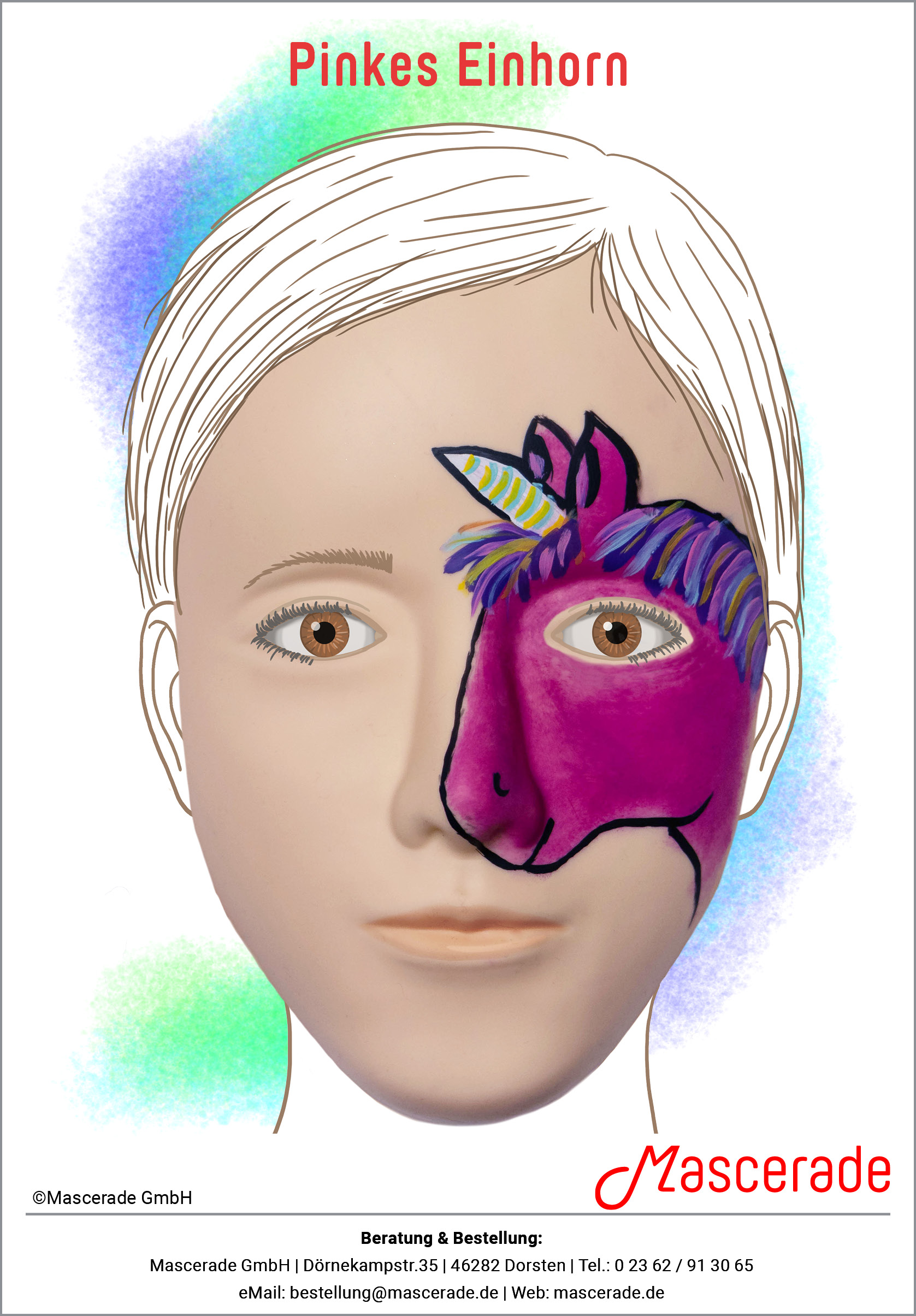 Pinkes Einhorn_Mascerade-Schminkmotiv Pinkes Einhorn_Mascerade-Schminkmotiv