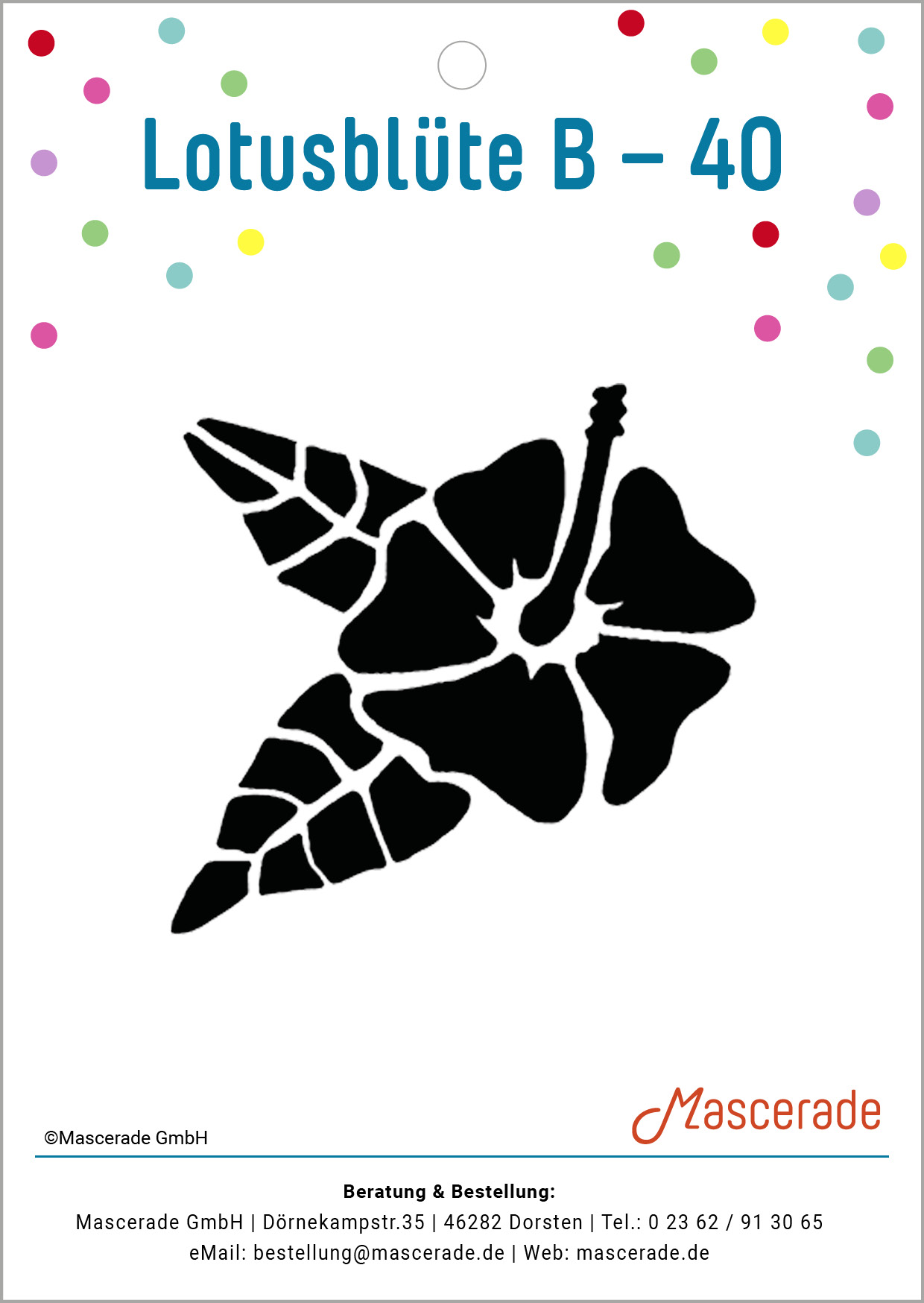 Lotusblüte B, Mascerade Tattoo-Schablone, TS-40 Lotusblüte B, Mascerade Tattoo-Schablone, TS-40