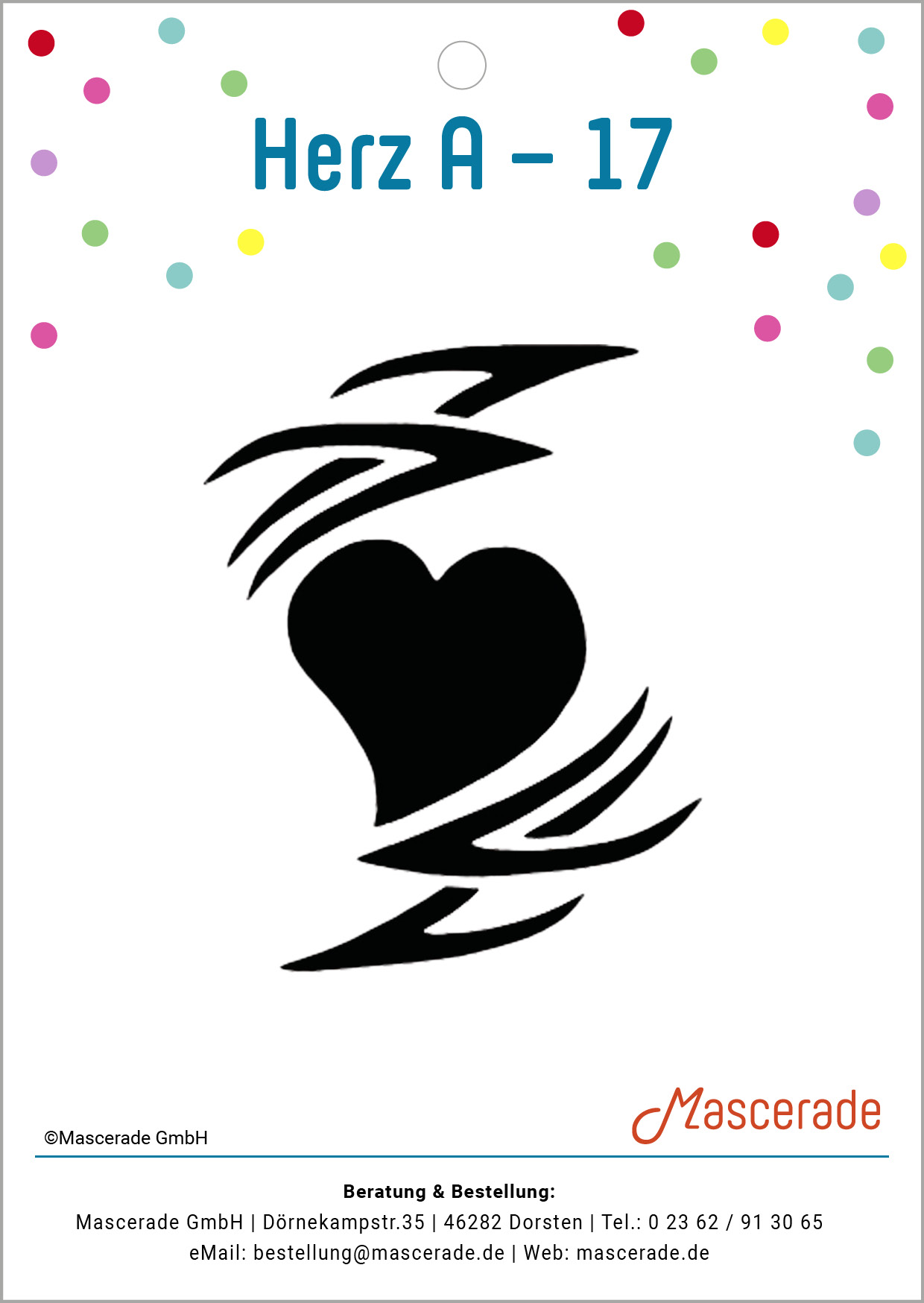 Herz A, Mascerade Tattoo-Schablone, TS-17 Herz A, Mascerade Tattoo-Schablone, TS-17