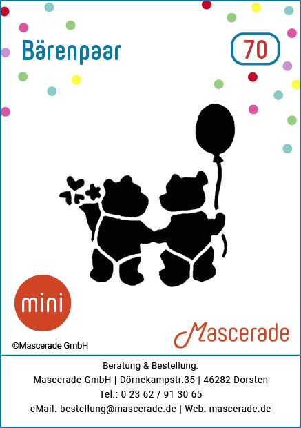 Bärenpaar, Mascerade Mini-Tattoo-Schablone, MT-070 Bärenpaar, Mascerade Mini-Tattoo-Schablone, MT-070