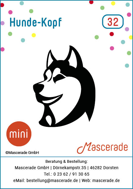 Hunde-Kopf, Mascerade Mini-Tattoo-Schablonen, MT-032 Hunde-Kopf, Mascerade Mini-Tattoo-Schablonen, MT-032