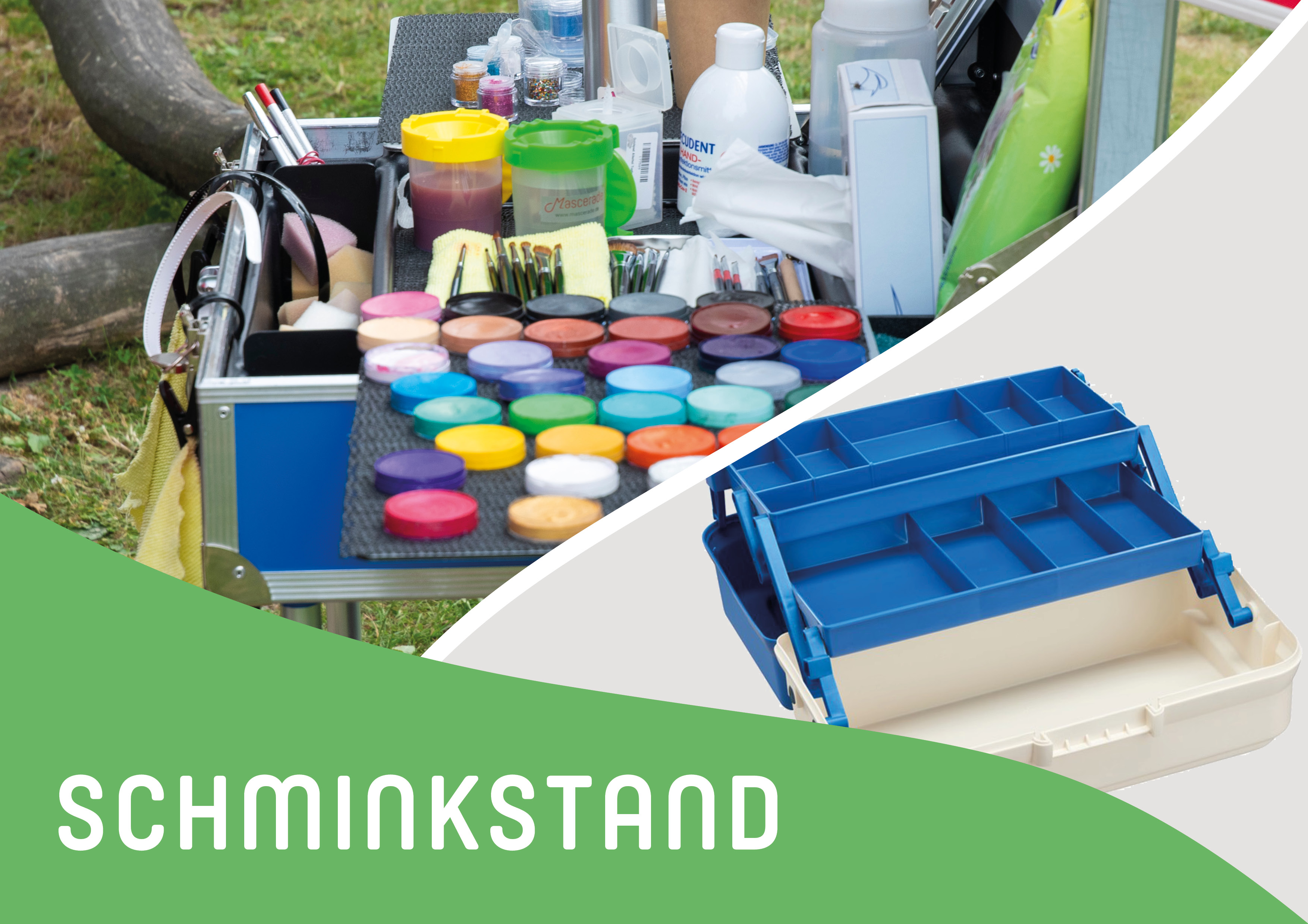 Kinderschminke Schminkstand kaufen mieten, Schminkständer, Make-up, Pinsel, Lacke, Kleinteile Organisieren