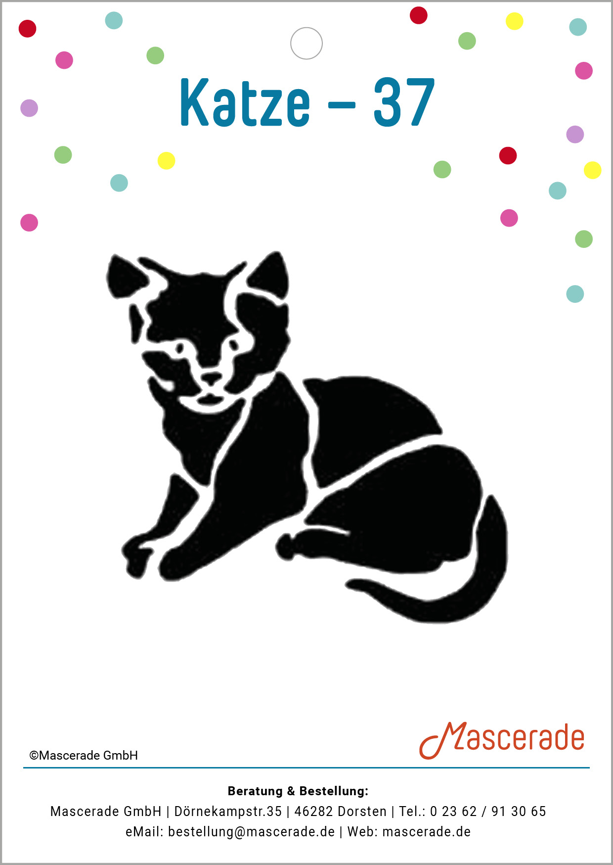 Katze, Mascerade Tattoo-Schablone, TS-37 Katze, Mascerade Tattoo-Schablone, TS-37