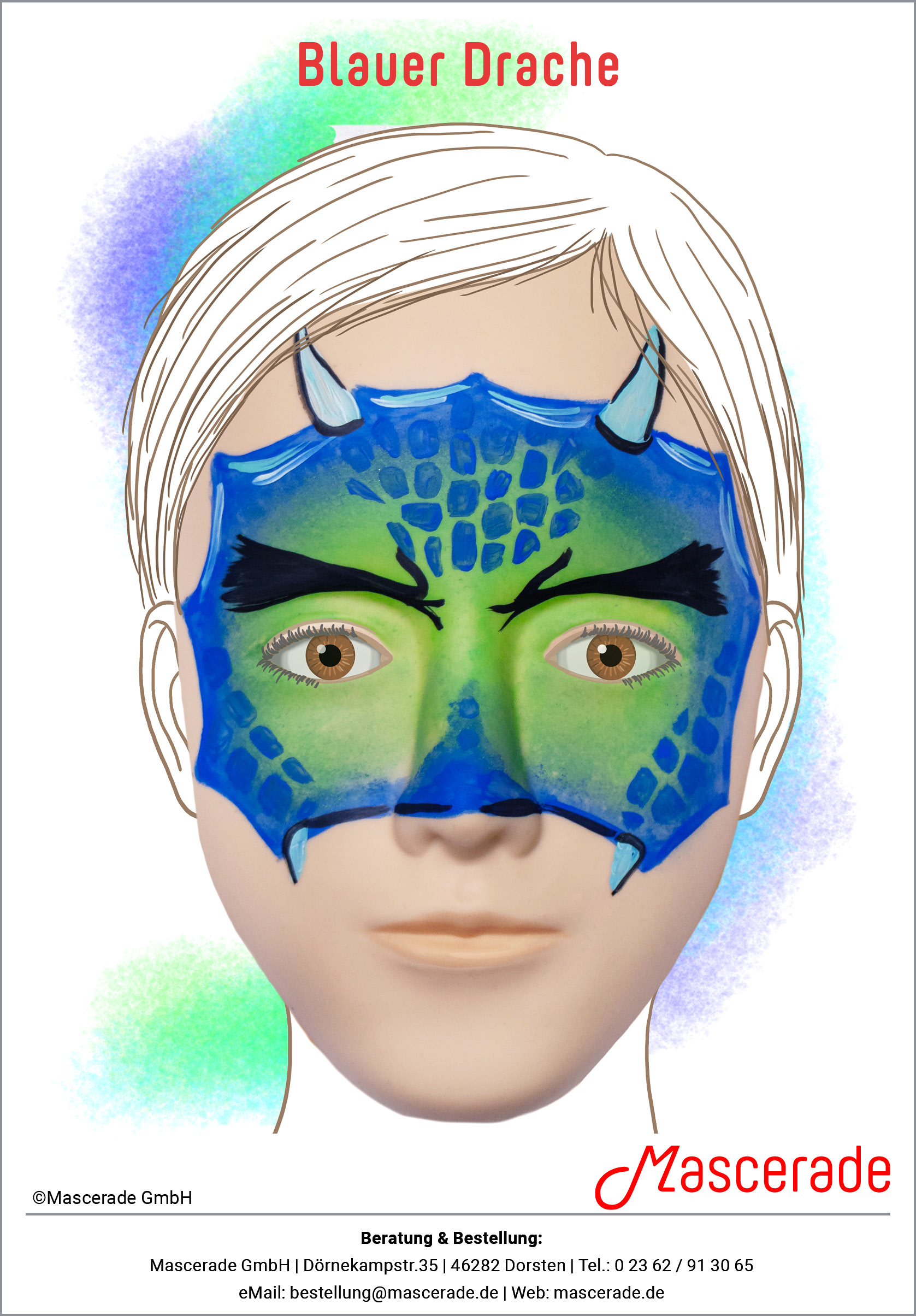 Blauer Drache_Mascerade-Schminkmotiv Blauer Drache_Mascerade-Schminkmotiv